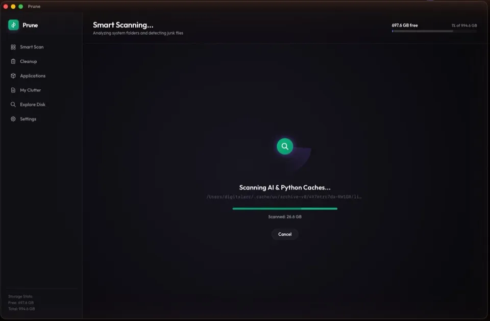 Prune running a free disk scan